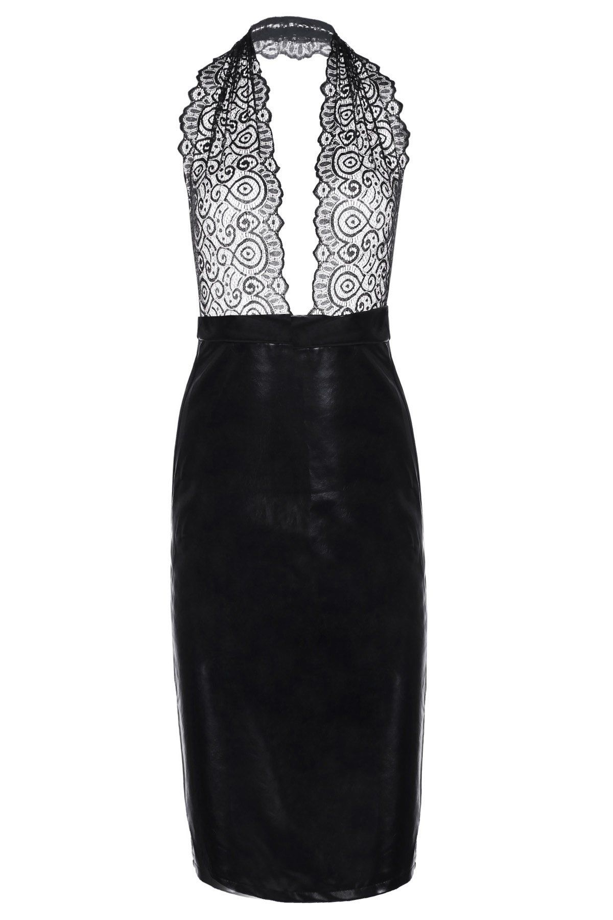 [46% OFF] Sexy Halter Lace Splicing Slit Bodycon Dress For Women | Rosegal