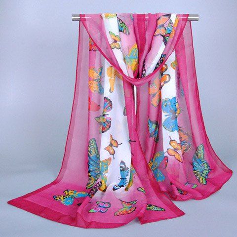 

Chic Various Handpainted Butterflies Pattern Ombre Chiffon Scarf For Women, Rose