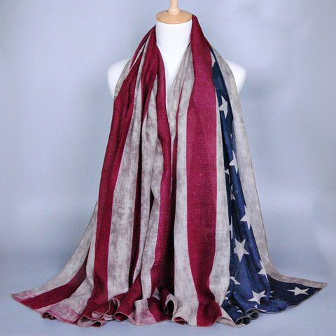 

Chic Stars and Stripes Pattern American Flag Voile Scarf For Women, Khaki