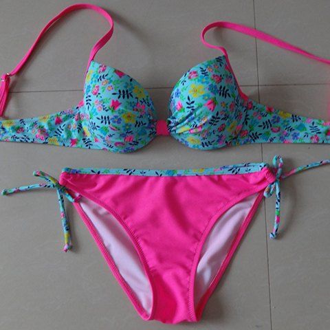 Off Elegant Spaghetti Strap Floral Print Panel Women S Bikini Set Rosegal