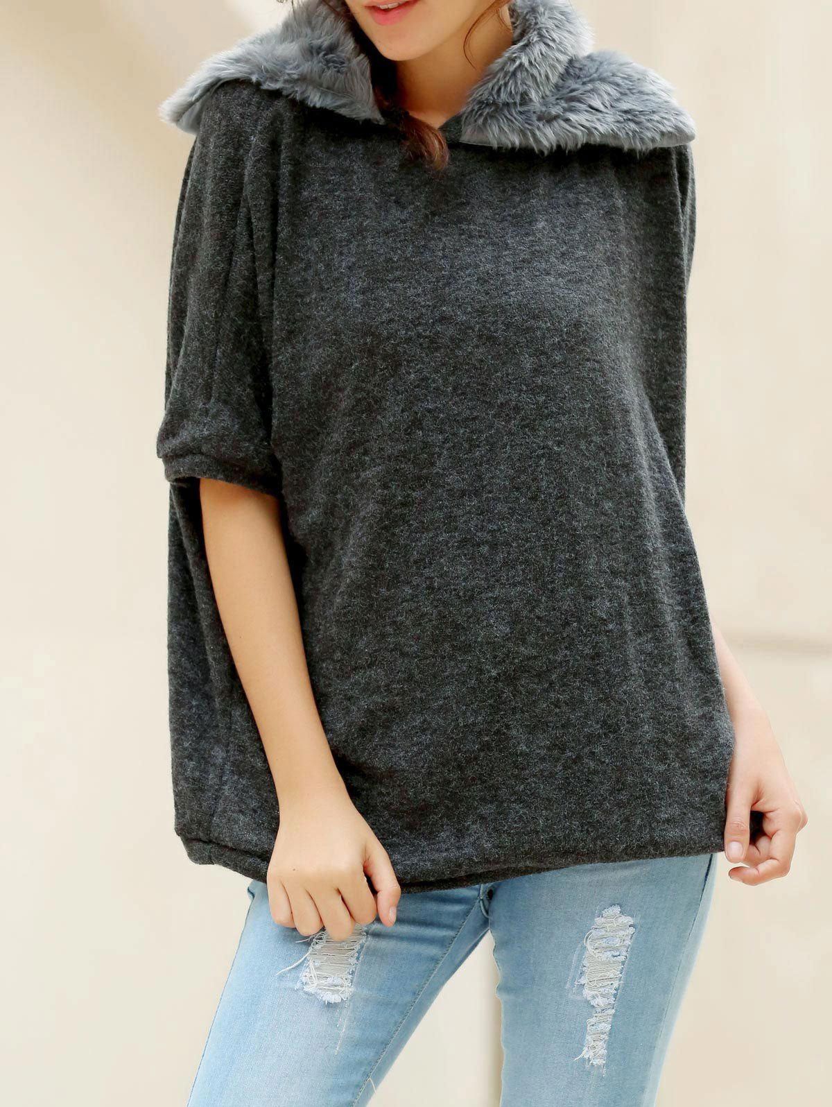 

Fashionable Turtle Neck With Fur Loose-Fitting Batwing Sleeve Women's Sweater, Deep gray
