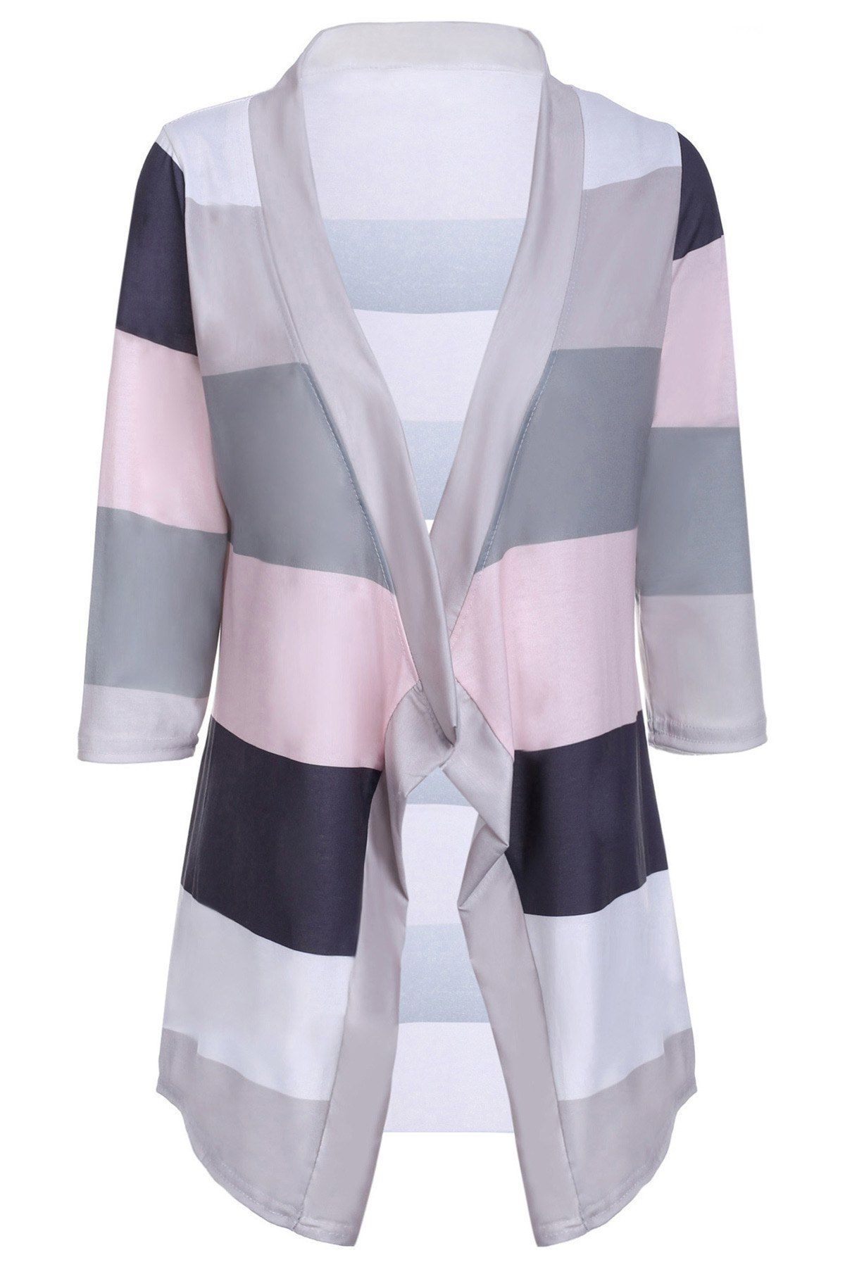 

Stylish Collarless 3/4 Sleeve Striped Irregular Asymmetric Cardigan For Women, Gray