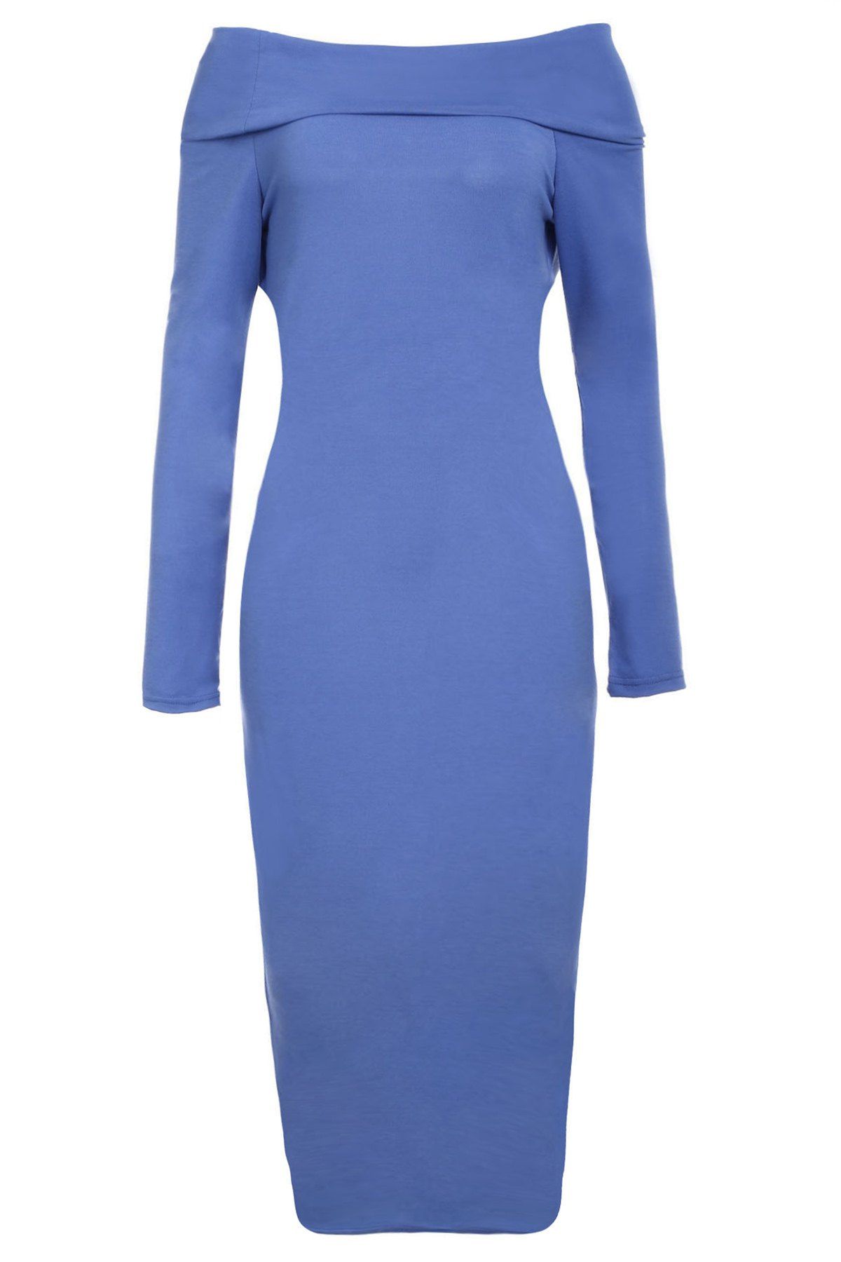 

Off-The-Shoulder Long Sleeve Bodycon Midi Dress, Blue