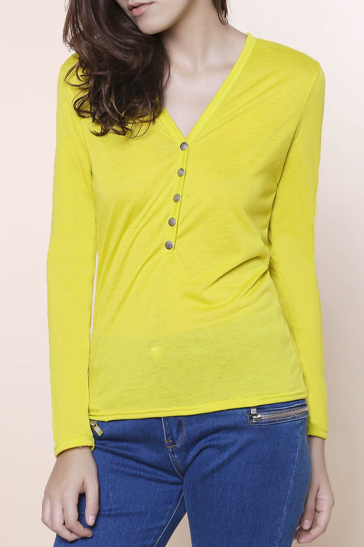 47-off-sexy-plunging-neckline-solid-color-long-sleeves-t-shirt-for