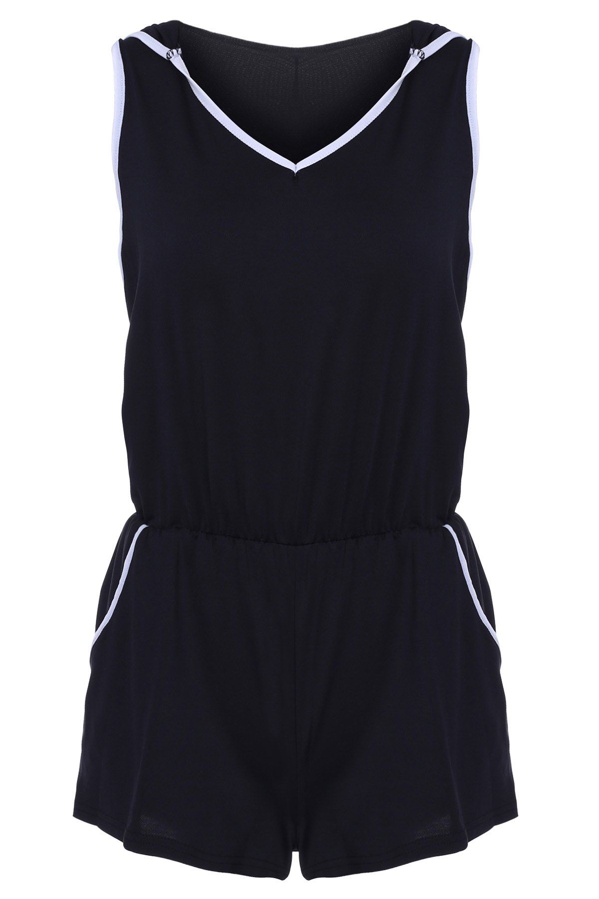 2018 Sports Hooded Sleeveless Romper With Pockets In Black S