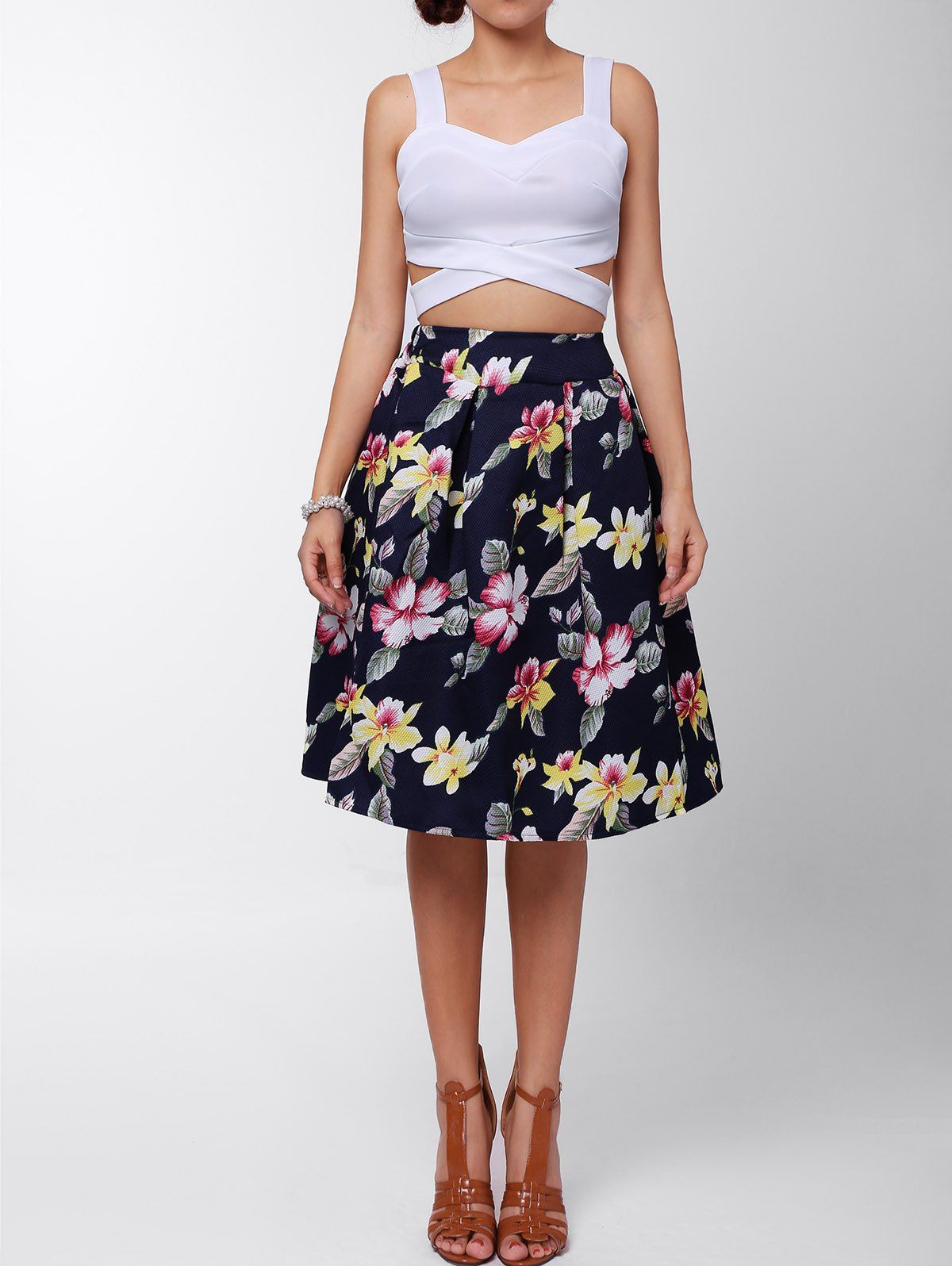 [51% OFF] Box Pleated Midi A Line Skirt | Rosegal