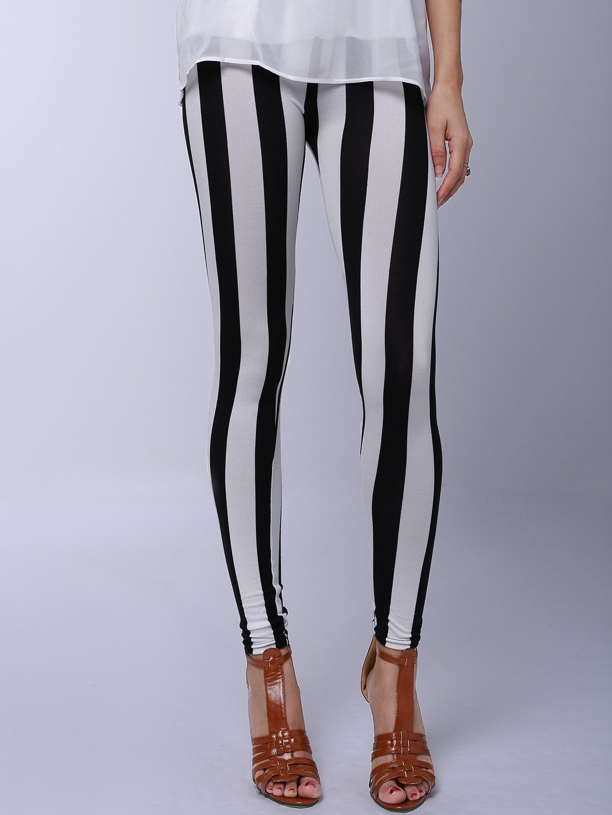 [45 OFF] Stylish Striped Printed Stretchy Leggings For Women Rosegal