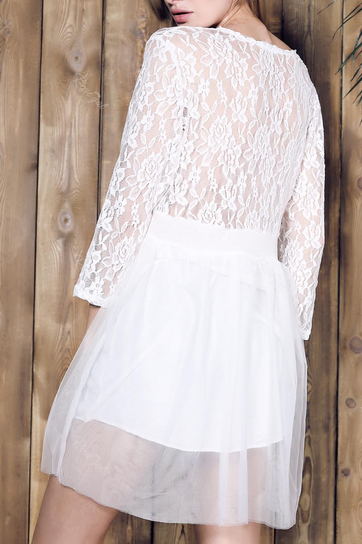 

A Line Lace Panel Plus Size Dress, White