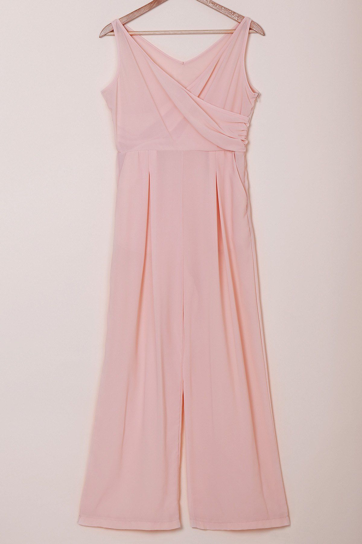 2018 Stylish Plunging Neck Sleeveless Solid Color Pocket Design Women's