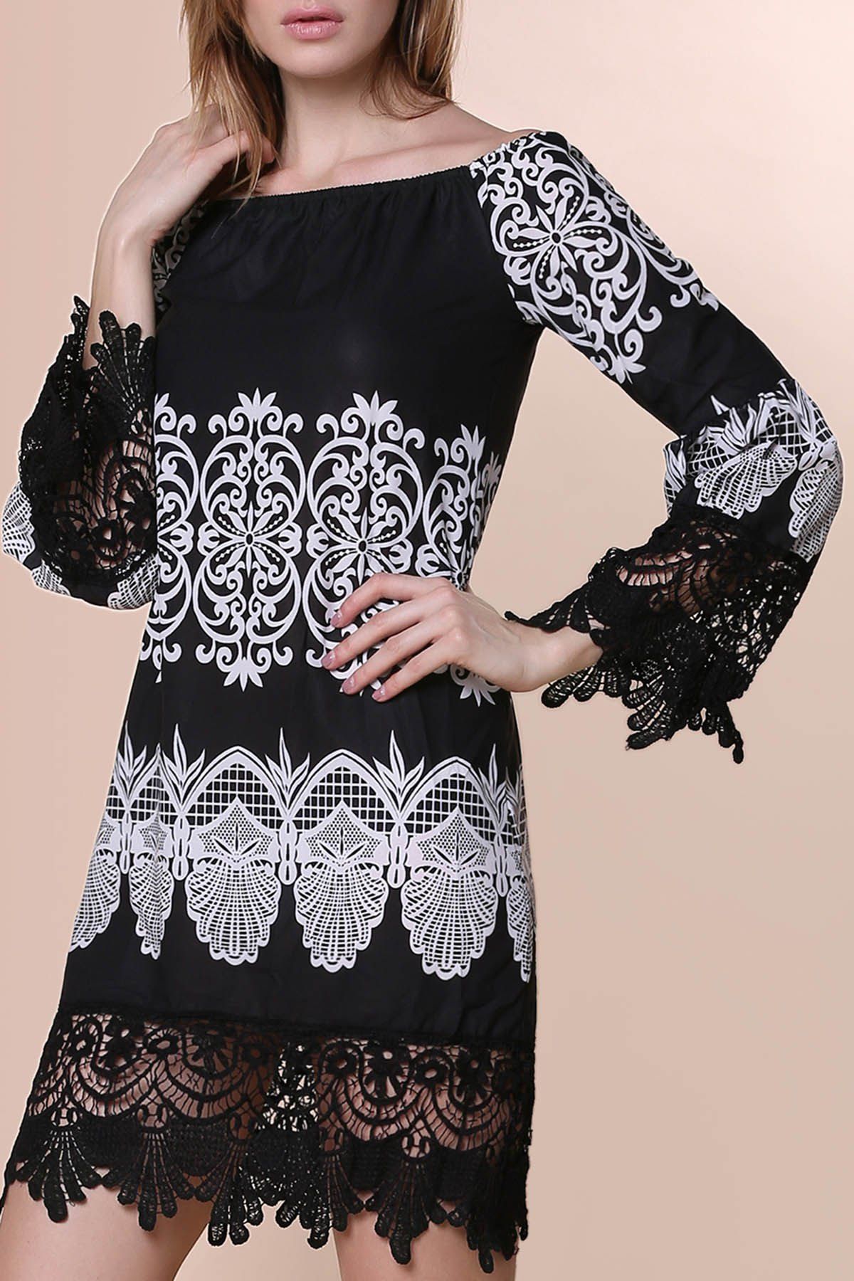 

Slash Neck Lace Trim Homecoming Dress, Black