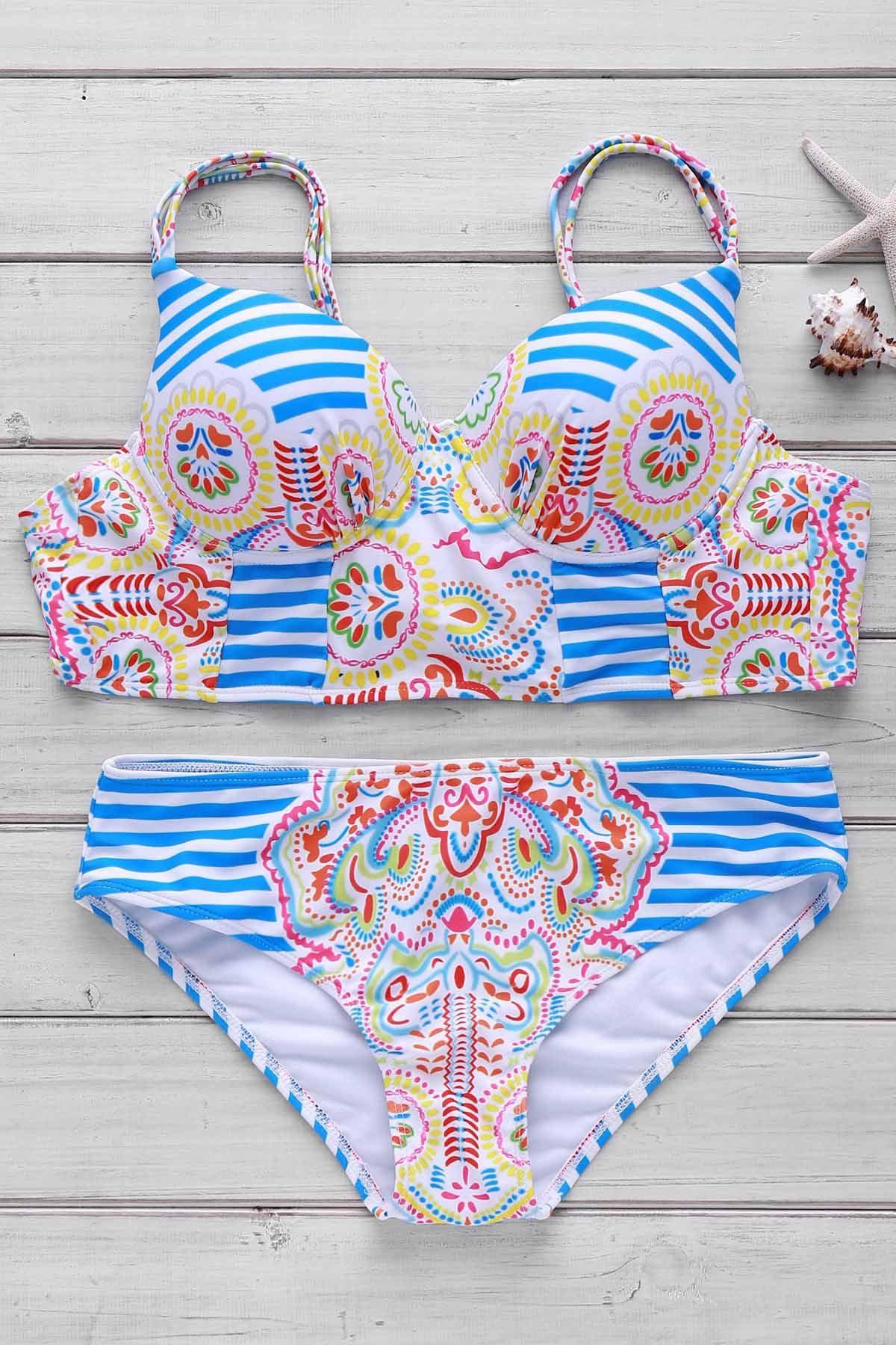 35 OFF Sexy Spaghetti Strap Printed Striped Bikini Set For Women