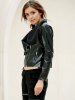 Fashionable Turn-Down Collar Long Sleeve Zippered PU Leather Jacket For Women -  