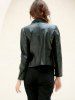 Fashionable Turn-Down Collar Long Sleeve Zippered PU Leather Jacket For Women -  