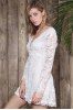 Mini Plunge Long Sleeve Lace Backless Dress -  