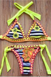 Off Halter Floral Print Striped Bikini Set Rosegal