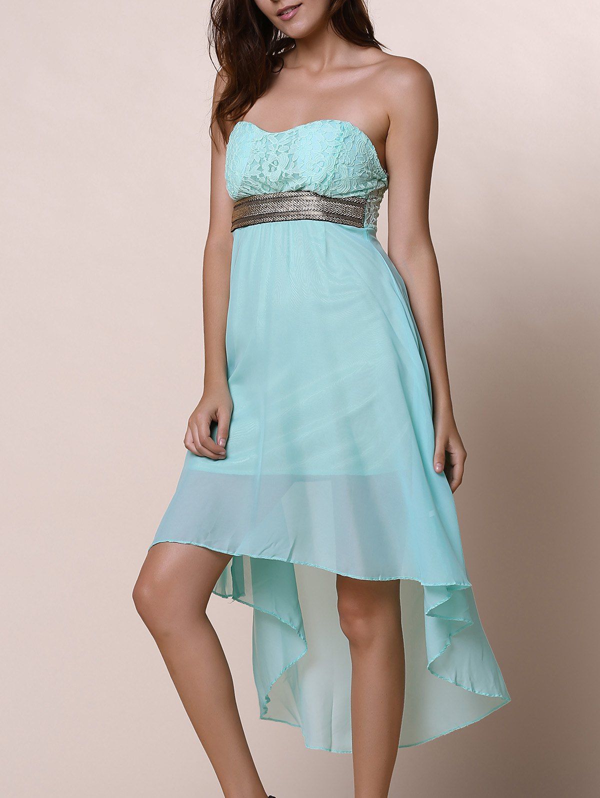 strapless high low gown