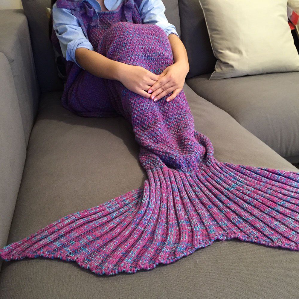 

Stylish Drawstring Style Knitted Mermaid Design Sleeping Bag Blanket, Purple