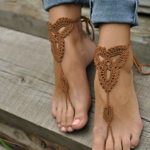 

Pair of Charming Knitted Clover Sandal Anklets For Women, Khaki