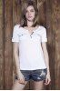 Stylish Plunging Neck Short Sleeve Button Design T-Shirt For Women -  