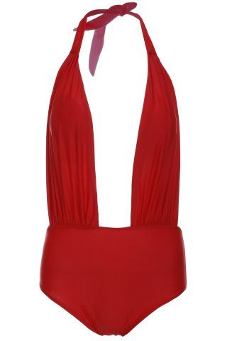 Alluring Halterneck Red One Piece Swimsuit For Women In Red M Rosegal Com