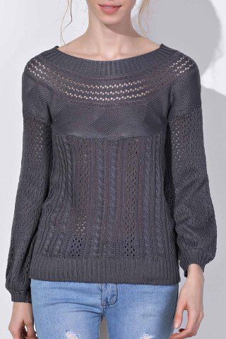 Gray M Chic Boat Neck Long Sleeve Pure Color Women's Sweater | RoseGal.com