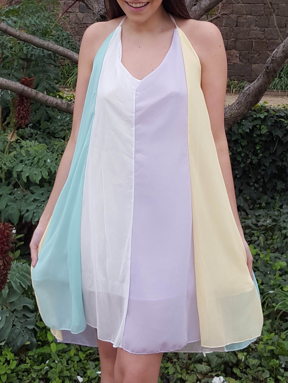 

Spaghetti Strap Color Block Chiffon Tunic Dress, Colormix
