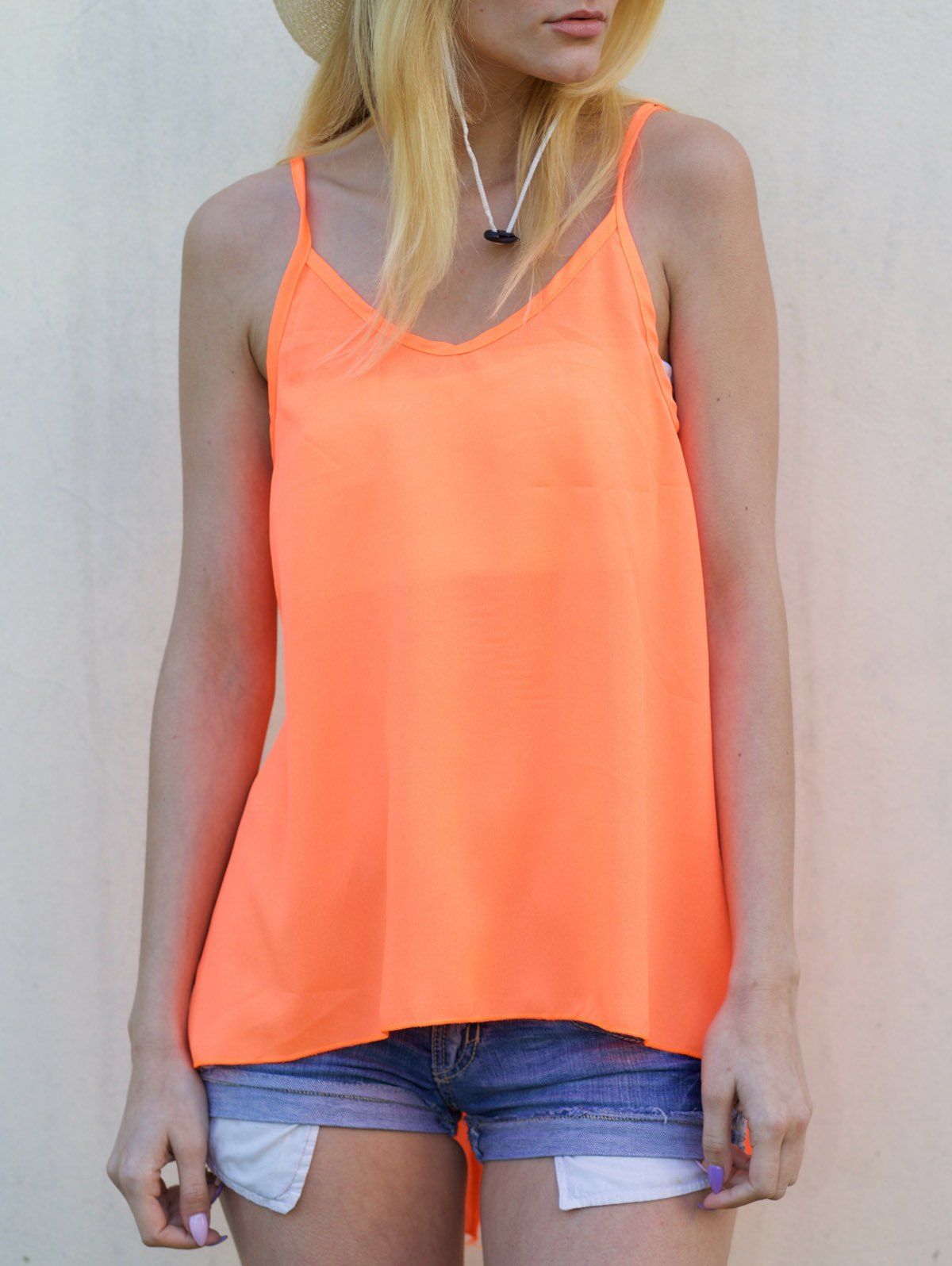 2018 Open Back Strappy Tank Top In Orange M