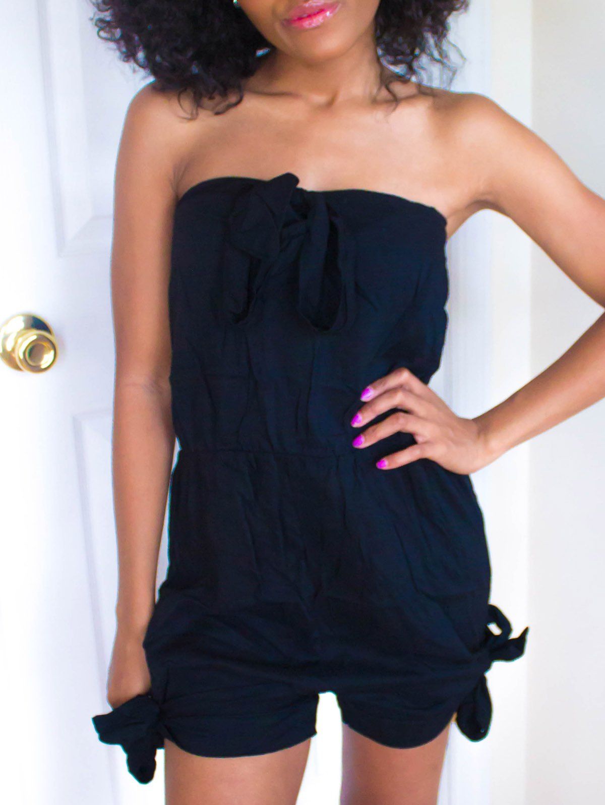 

Tie Knot Bandeau Beach Romper, Black