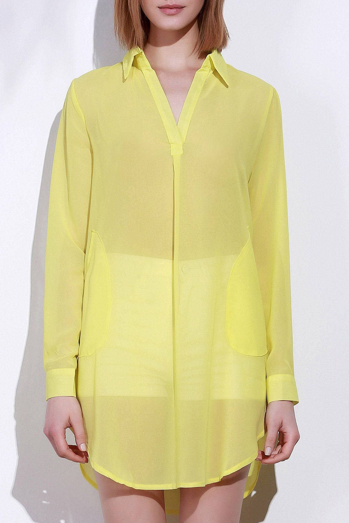 [32 OFF] Stylish TurnDown Collar Solid Color LooseFitting Long Sleeve Dress For Women Rosegal