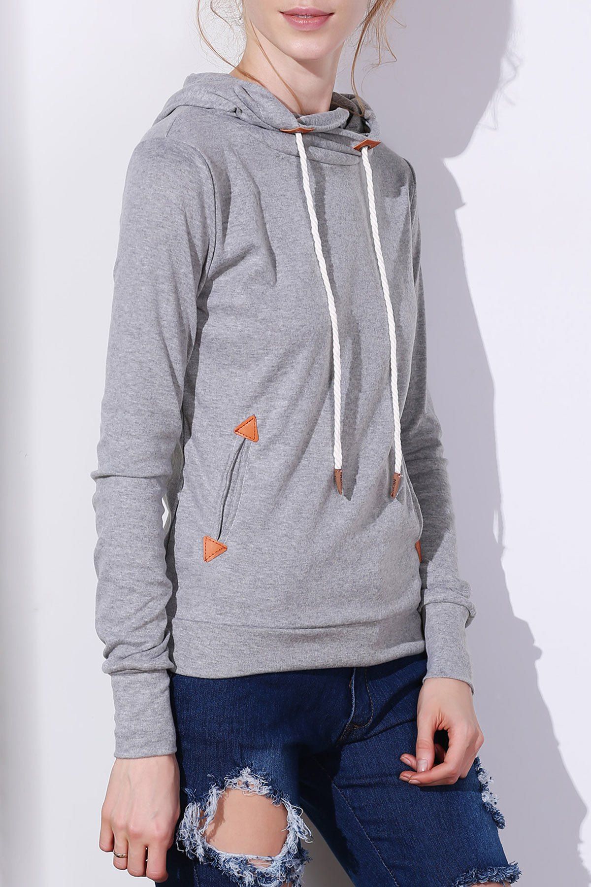

Stylish Hooded Long Sleeve Draped Spliced Women' Hoodie, Light gray