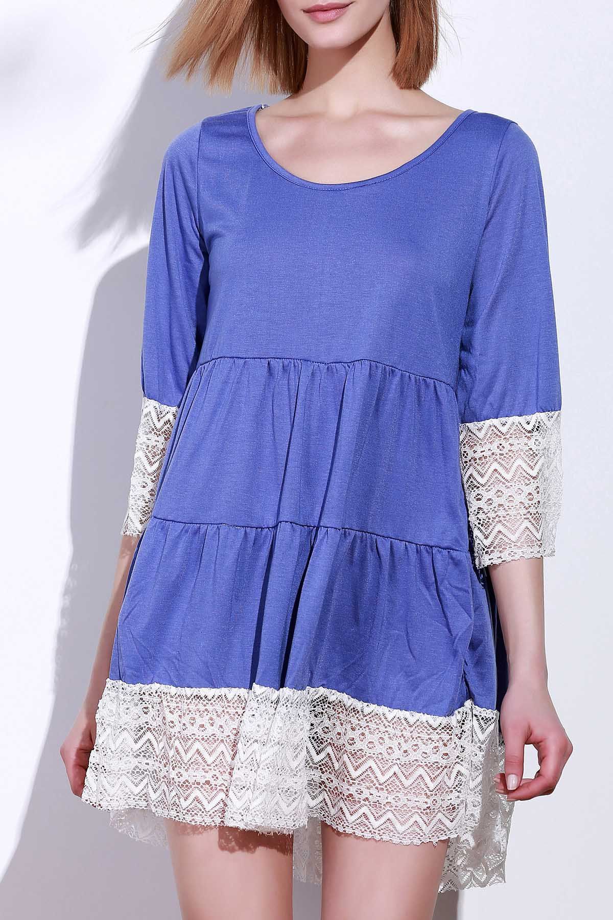

Casual Lace Splicing Loose-Fitting A Line Dress, Purple