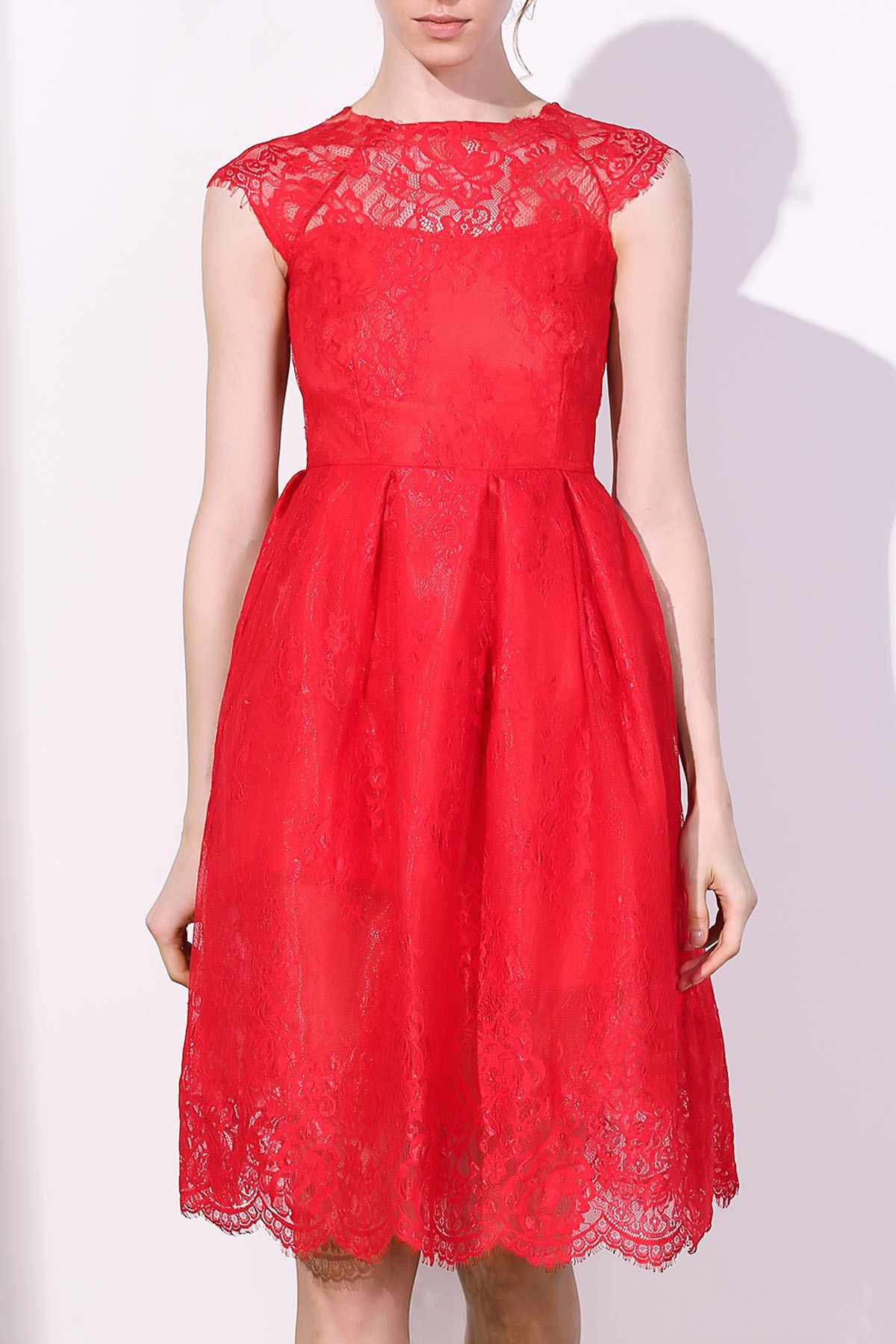 Red L Vintage Lace Short A Line Prom Dress | RoseGal.com