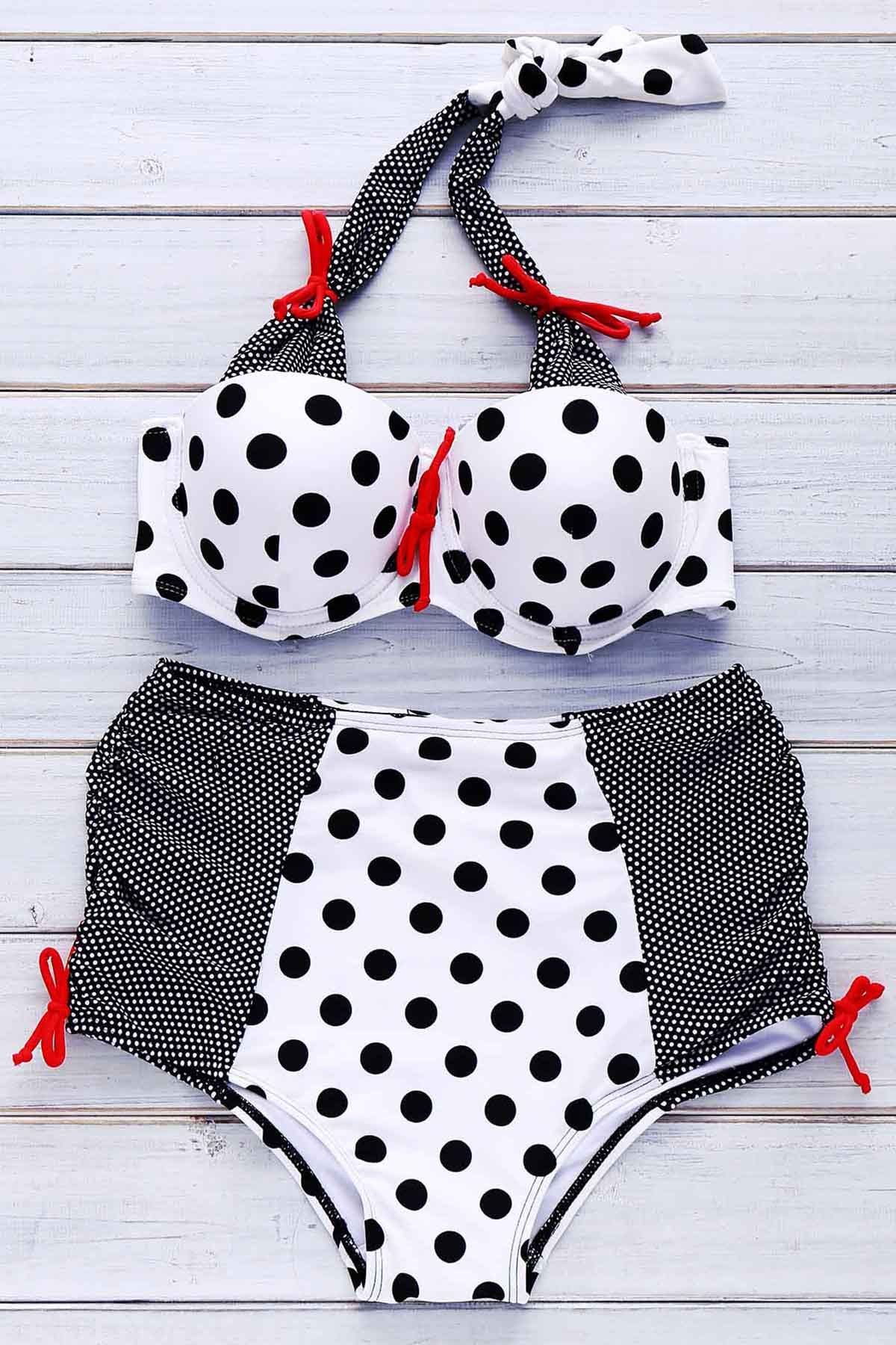 [57% OFF] Sweet Halter Polka Dot Printed High Waist Bikini For Women ...