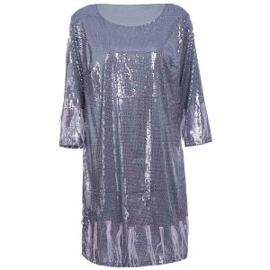 Glitter Fringed Sequin T Shirt Dress