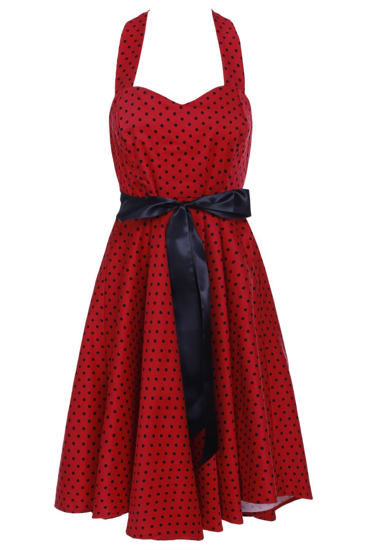 [35% OFF] Vintage Halter Polka Dot Backless Cocktail Dress | Rosegal