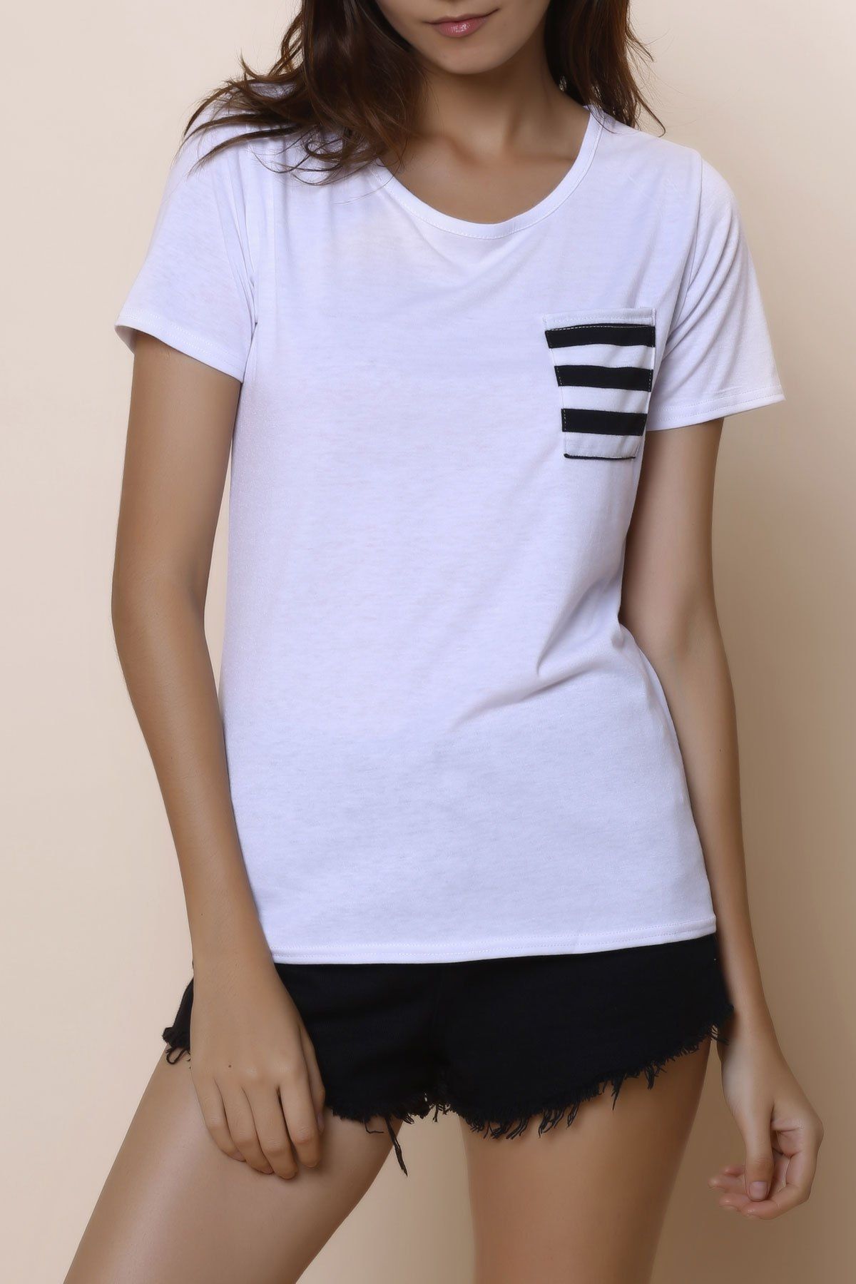 [63 OFF] Casual Scoop Neck Striped Short Sleeve LooseFitting TShirt