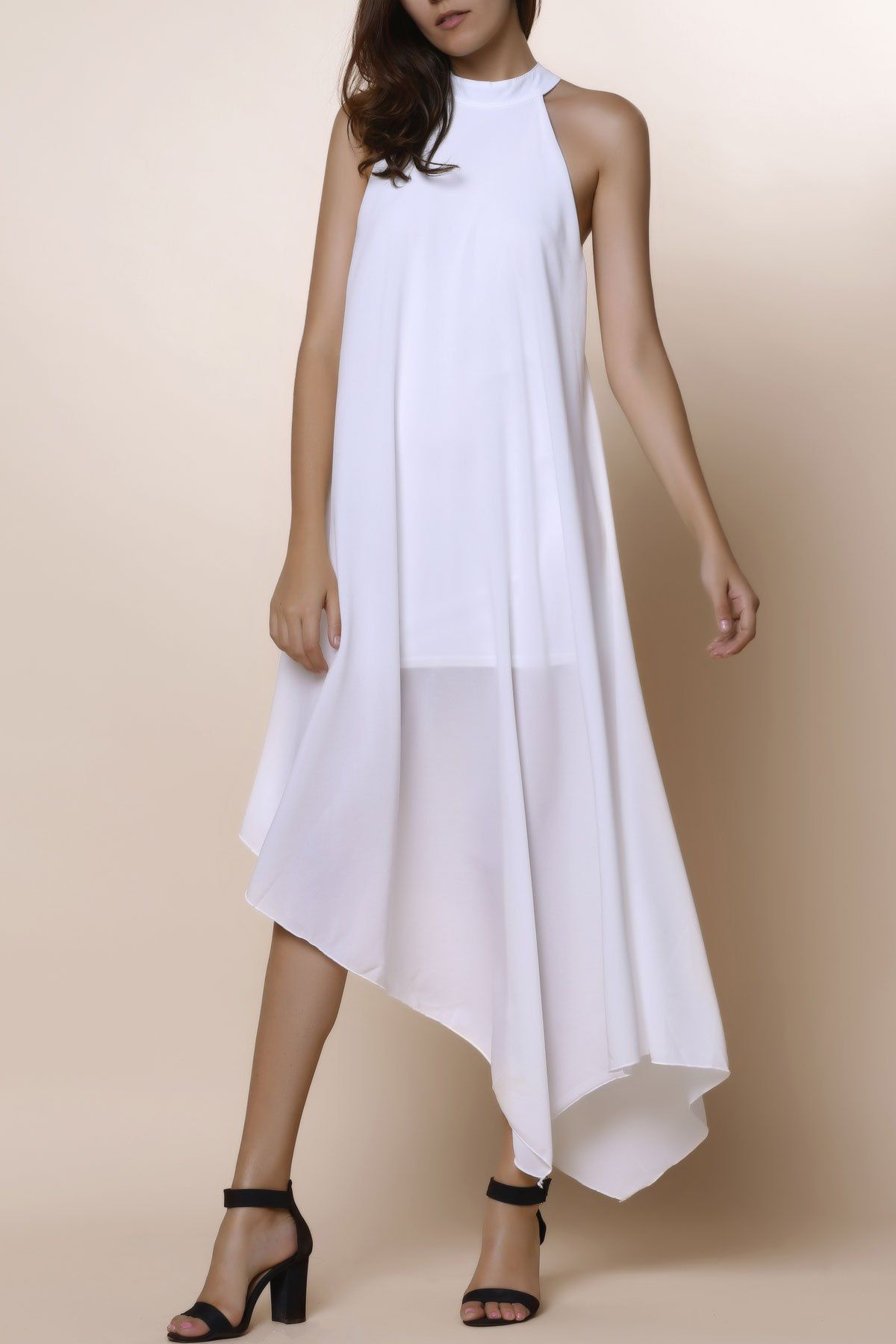 [62% OFF] Charming Round Neck White Sleeveless Maxi Dress For Women ...