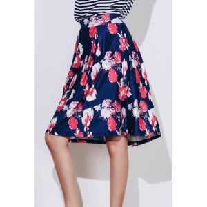 

Elegant Scoop Neck Striped T-Shirt and Floral Printed Skirt Twinset For Women, Colormix