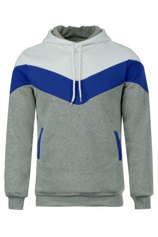 

Slimming Trendy Hooded Personality Color Splicing Long Sleeves Men's Thicken Hoodies, Light gray