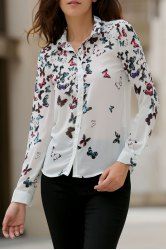 [10% OFF] Trendy Long Sleeve Butterfly Print Shirt For Women | Rosegal