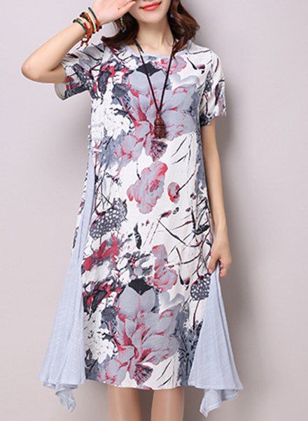 [67% OFF] Chic Round Neck Short Sleeve Ink Painting Print Women's Loose ...