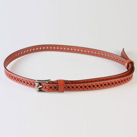 

Chic Pin Buckle Hollow Rhombus Polka Dot PU Belt For Women, Light coffee