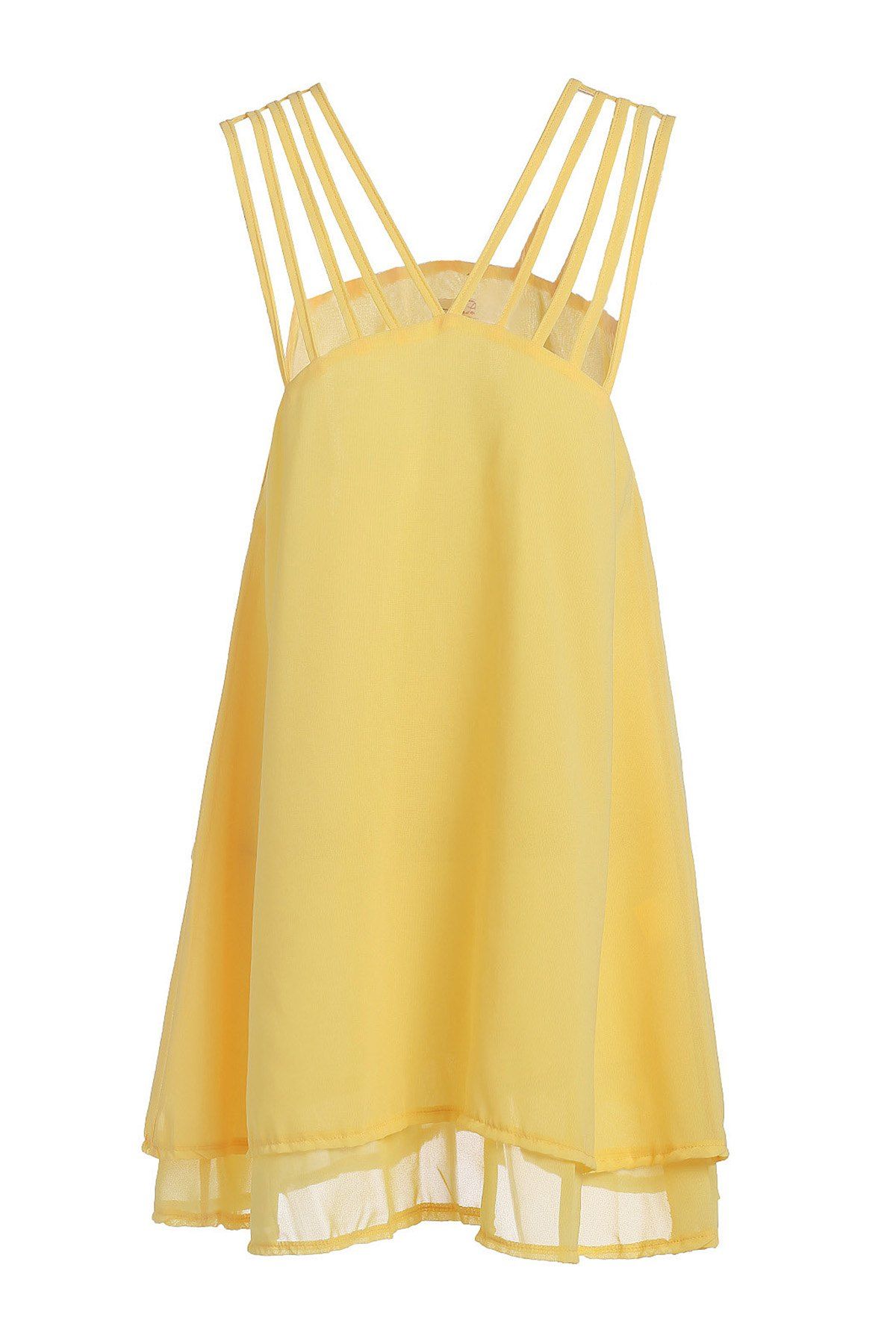 Yellow S Stylish Yellow Spaghetti Strap Ruffle Women's Dress | RoseGal.com
