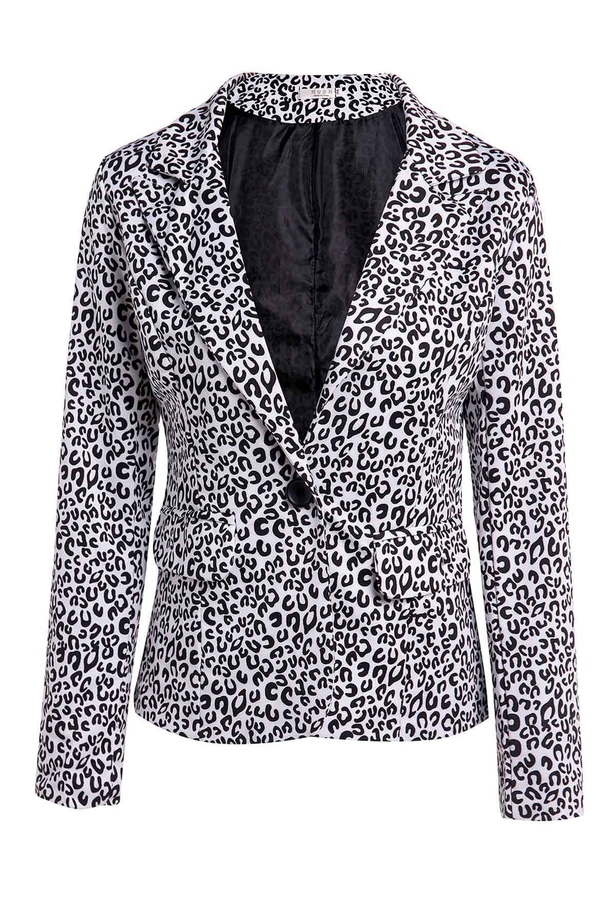 [70% OFF] Elegant Lapel Neck Long Sleeve Leopard Print Jacket Blazer ...