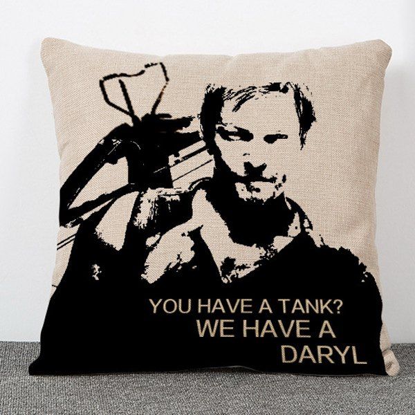 

Fashion The Walking Dead Daryl Dixon Sketch Pattern Square Shape Flax Pillowcase (Without Pillow Inner), Black