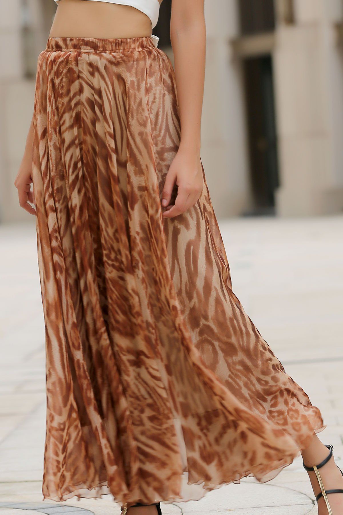 leopard print chiffon maxi skirt