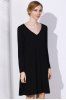 Simple Plunging Neck Long Sleeve Pure Color Women's Dress -  