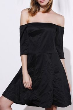 Sexy Off-The-Shoulder Half Sleeve Black Plus Size Women's Dress - BLACK - 2XL