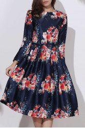 floral dress sleeve midi rosegal pleated dresses round neck
