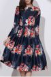 Vintage Floral Pleated Long Sleeve Midi Dress -  